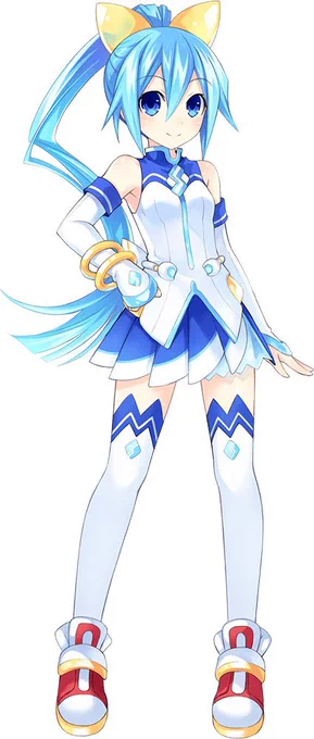 Superdimension Neptune VS Sega Hard Girls features the character Hatsumi Sega, an original character for this game that bares multiple similarities to Sonic. Note the prominent blue, red sneakers with white stripes, "ears" and gold ring bracelets.