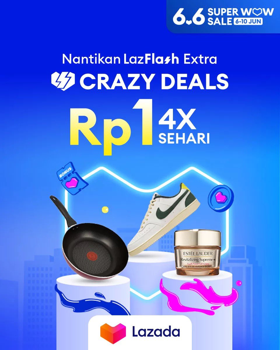 Daripada nunggu yang ga pasti mending sini, join bareng mimin nunggu yang pasti dari LazFlash Extra Crasy Deals belanja sehari 4x cuma bayar Rp 1 di Lazada 😱 Jangan kelawatan, cus beli di sini: lzd.co/45KJVUU

#LazadaID66 #SuperWOWSalw #TambahKeHidupmu #LazadaID