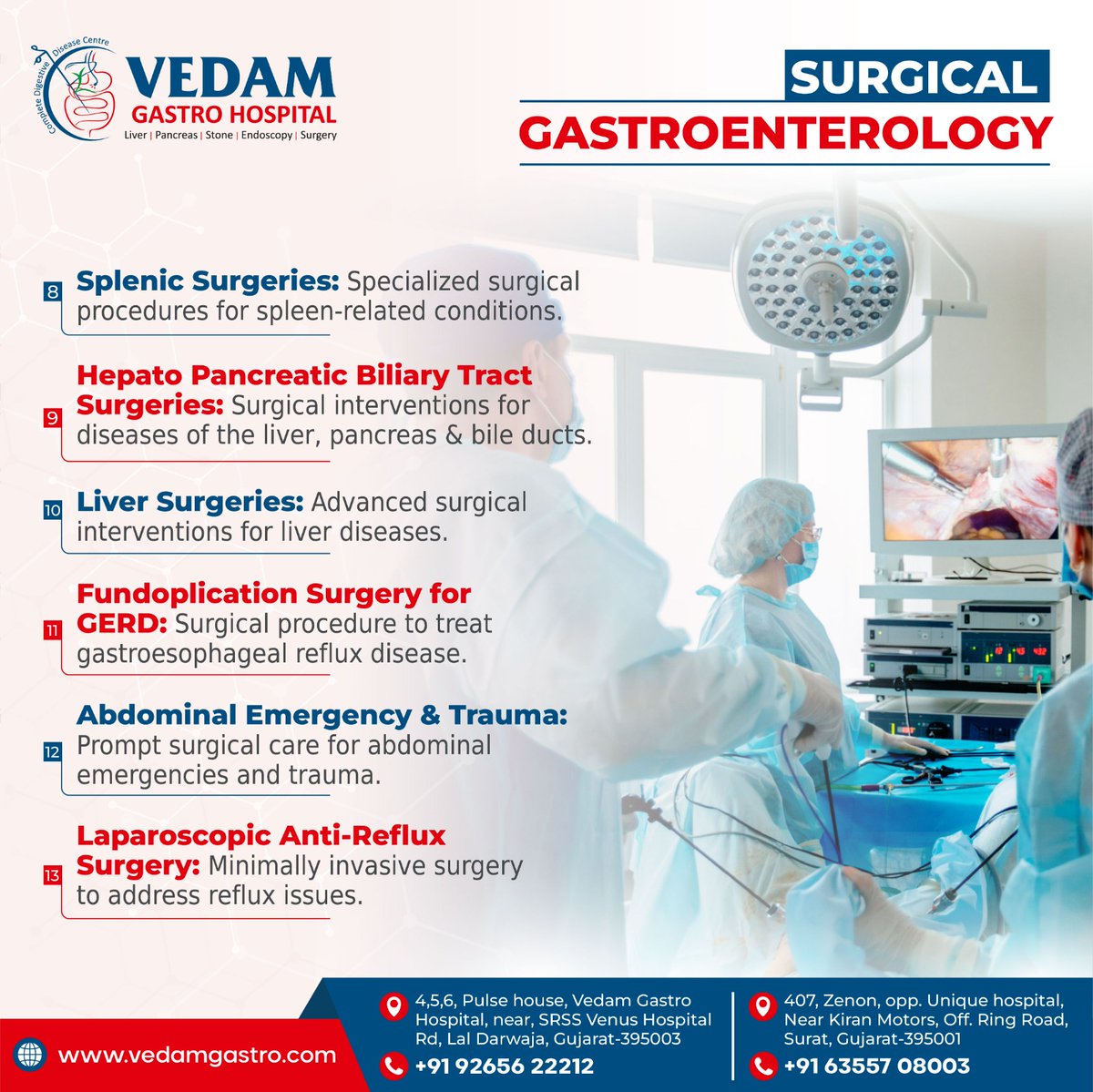 🏥 Discover the world of advanced surgical services at Vedam Hospital. From minimally invasive procedures to complex surgeries, we provide comprehensive solutions for various conditions.💙 #VedamHospital #SurgicalServices #HOSPITAL #Surat #Gastrointestinal