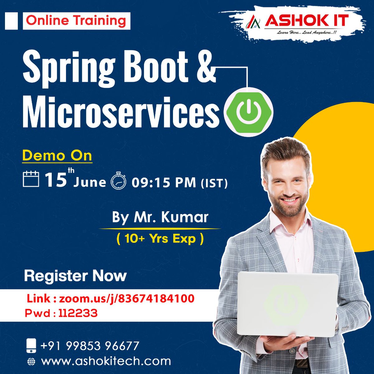 ashokitschool's tweet image. 📷 Spring Boot & Microservices 📷
📷 Enroll Now : bit.ly/3MjdW6B
📷 Free Demo On 15th-June @ 09:15 PM IST
📷 Subscribe To Youtube Channel: bit.ly/41IHJdj
📷 Visit : ashokitech.com
CALL NOW: +919985396677
#SpringBootcourse #SpringBootMicroservicesOnline