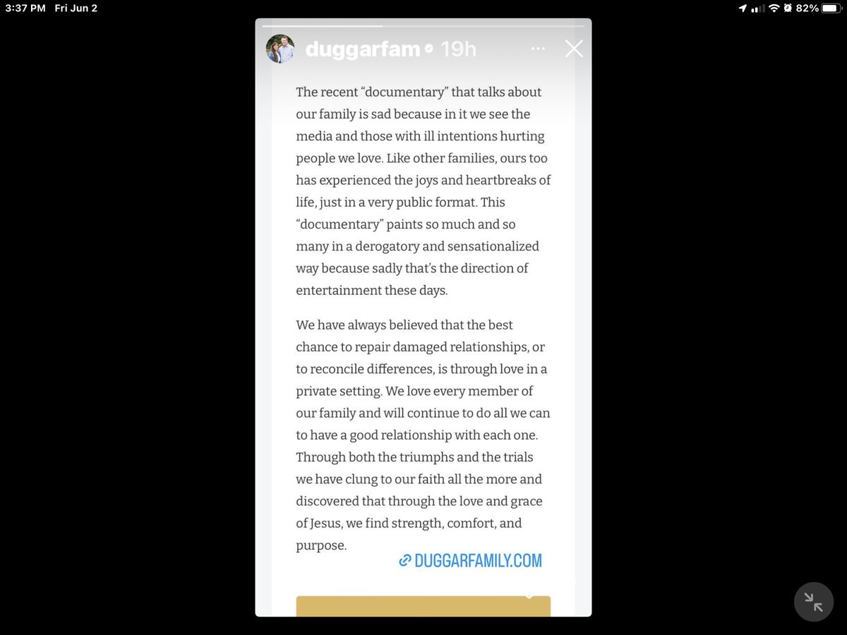 freelancerjourn's tweet photo. #cowardice On Friday the #Dugger family #Duggerfamily released a statement regarding the #ShinyHappyPeople documentary. They put the statement in their “stories” on Instagram so no one would be able to comment. And on their Facebook post regarding this, comments aren’t allowed. https://t.co/hLAiLrkvKg
