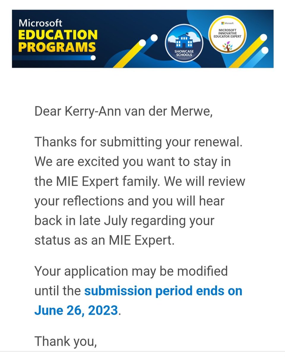 Here it is! My SIXTH YEAR in this program. Only the best Professional Learning FAMILY! @MicrosoftEduSA @viva_nella @MicrosoftEDU #MIEE #MIEExpert #MIEFellow #TeamSouthAfrica