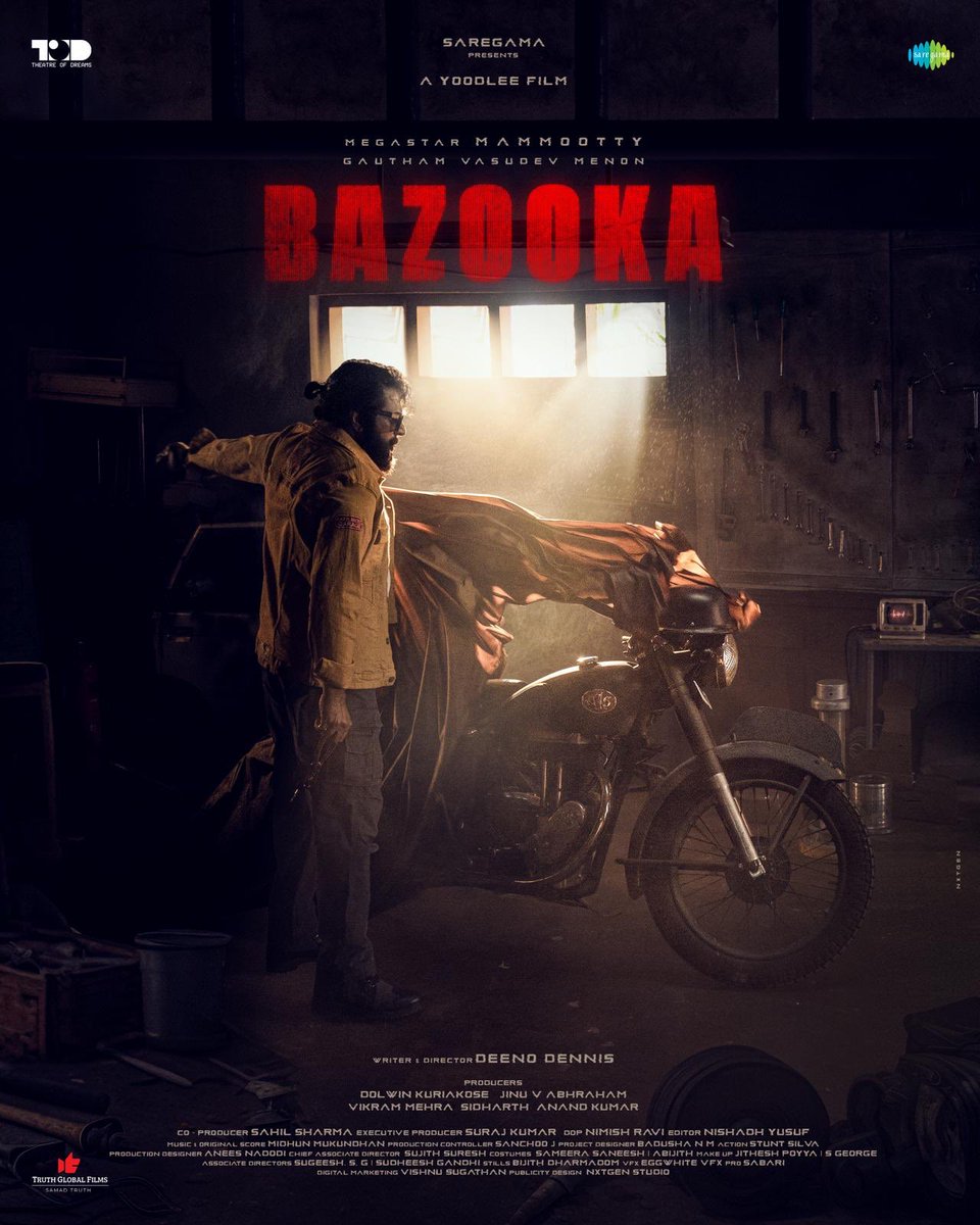 Here is the First Look of #Mammooty starrer #Bazooka . Directed by Deeno. The Movie also Stars #GauthamVasudevMenon in the lead.  #BazookaFirstLook