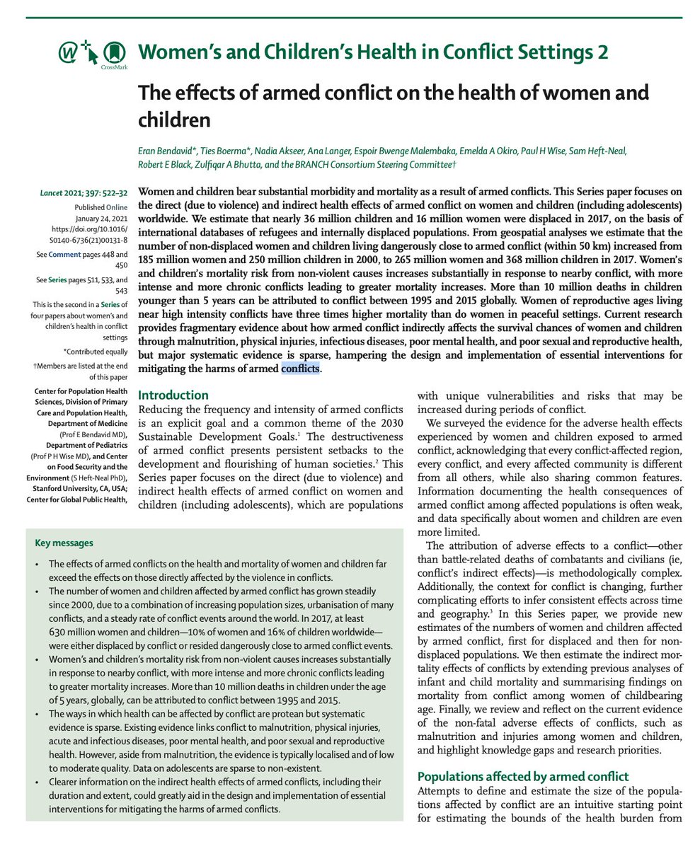 "The effects of armed #conflict on the health of women and children".

Read the full manuscript 👇sciencedirect.com/science/articl…
#Cancer #ArmedConflict