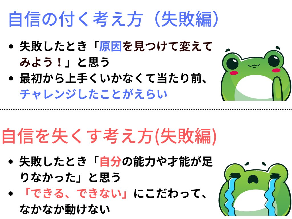 『失敗をOKにすると楽に伸びる」

失敗しても自信は育てられる。

①失敗する
②具体的に変えられる原因を見つける
③修正する
④前より少し上手くなる
⑤成長した自分を褒める
の無限ループになるから。

週の最終日も良い一日でありますように🌸
＃おは戦50609jk