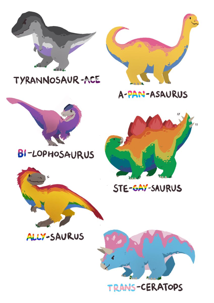 Happy pride month to all those who celebrate, and hide who want to but can’t and to those that don’t here are some dinosaurs to celebrate Dino month ❤️🩷🧡💛💚🩵💙💜🖤🩶🤍🤎