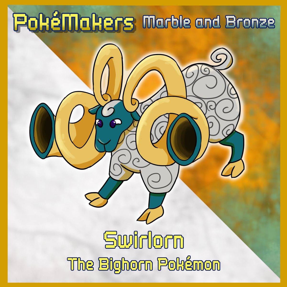 PokeMakers's tweet image. Trainers, meet Swirlorn, the Bighorn Pokémon!

Swirlorn&apos;s immense horns amplify their bleating calls, making their voice the loudest sound in the Rencian countryside. The bigger a Swirlorn&apos;s horns, the higher its social standing is within the flock.

#Fakemnon #RenciaDex