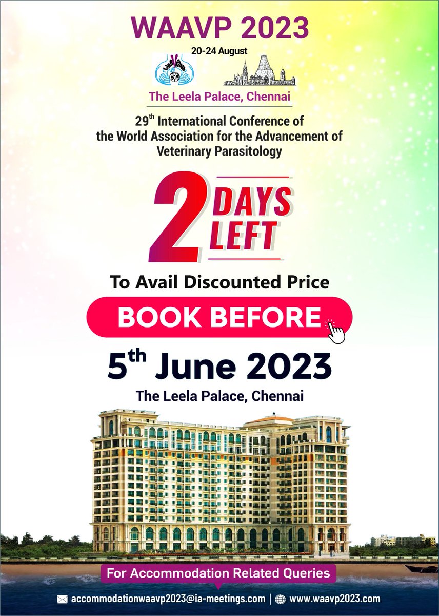 Hurry! Last 2 days left to avail discounted price to book accommodation for WAAVP 2023 Click Here to Book waavp2023.com/accommodation/ #WAAVP2023 #Chennai #accomodation