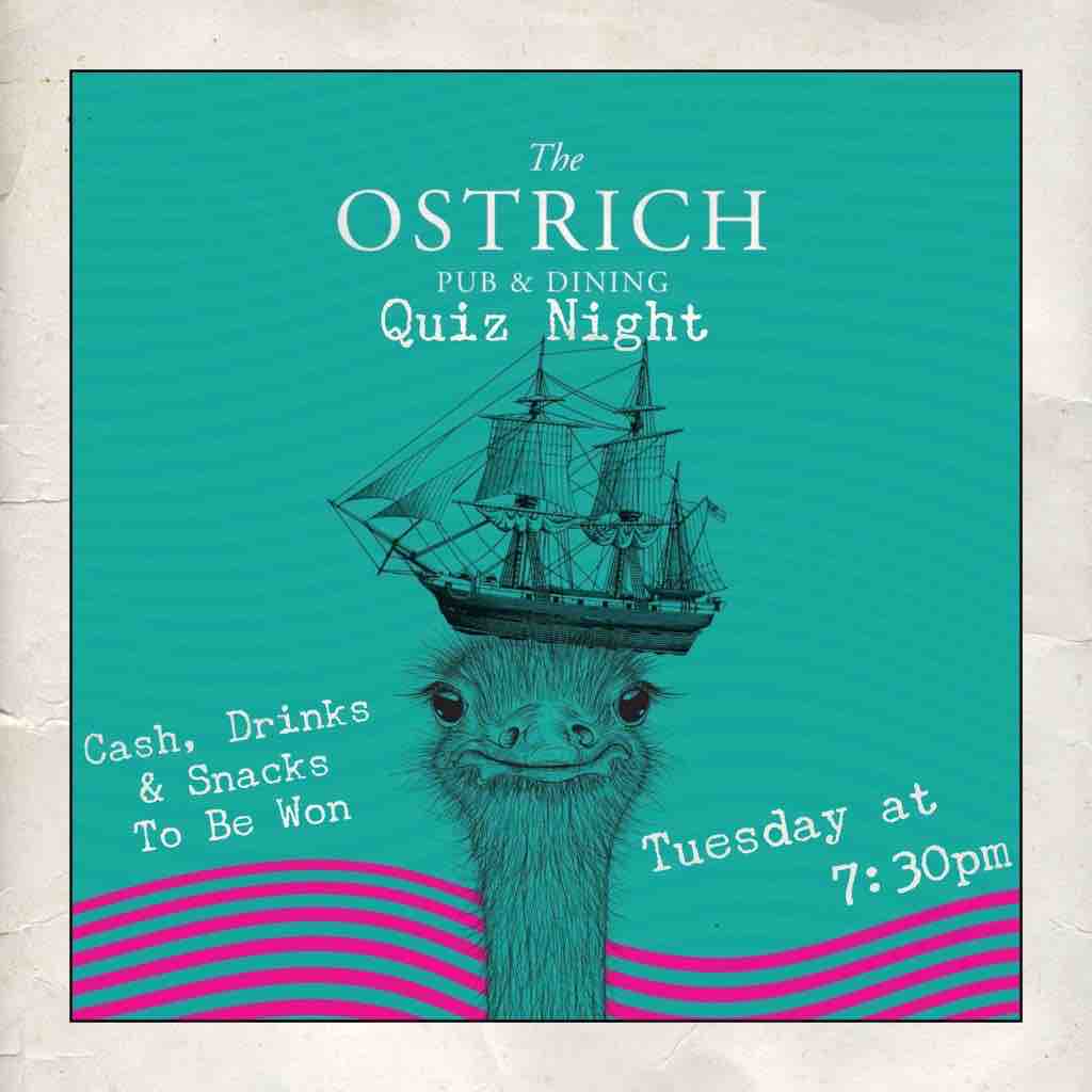Join us on Tuesday at #TheOstrich in #BS1, #Redcliffe, #Bristol for our next #QuizNight! 7:30pm start for our #GeneralKnowledge #Quiz with cash, wine and snacks to be won