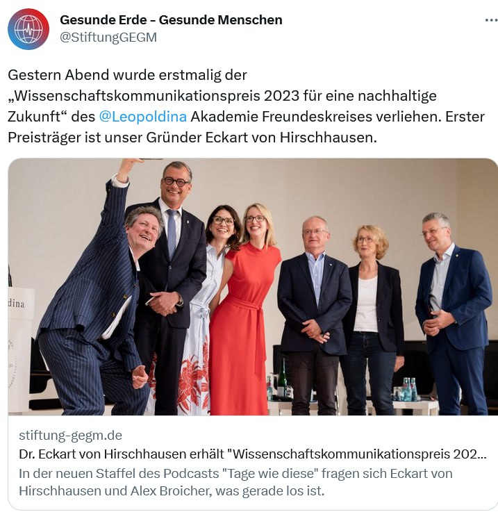 Der polit. Wendehals Dr. Eckart von #Hirschhausen hat gemerkt, dass man mit der skrupellosen #Hetze gg. #Ungeimpfte keine Kohle mehr scheffeln kann (sogar direkt von der Bundesregierung). Nun ist er auf den #Klimazug aufgesprungen & verbreitet unwissenschaftl. Panik. 🤨🤬