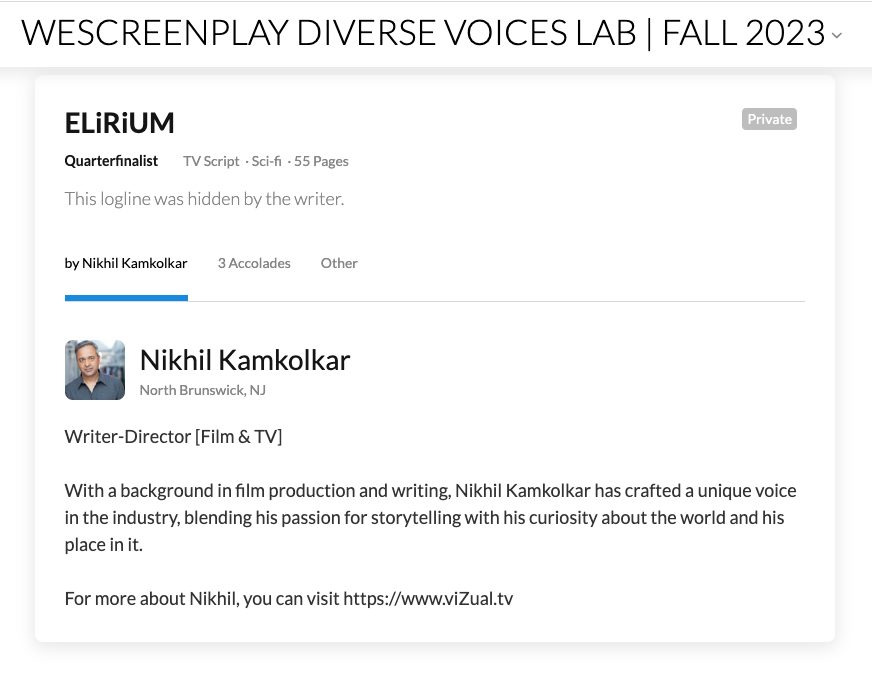 ELiRiUM - Quarterfinalist WeScreenplay. Getting lots of notes on this Sci-fi TV pilot from friends and colleagues. Thanks again to all the actors who did a read for me a few weeks ago! 🙏 

#nycwriter #nycfilmmaker #njfilmmaker #showrunner #tvwriting #preWGA #wgasolidarity #pilot