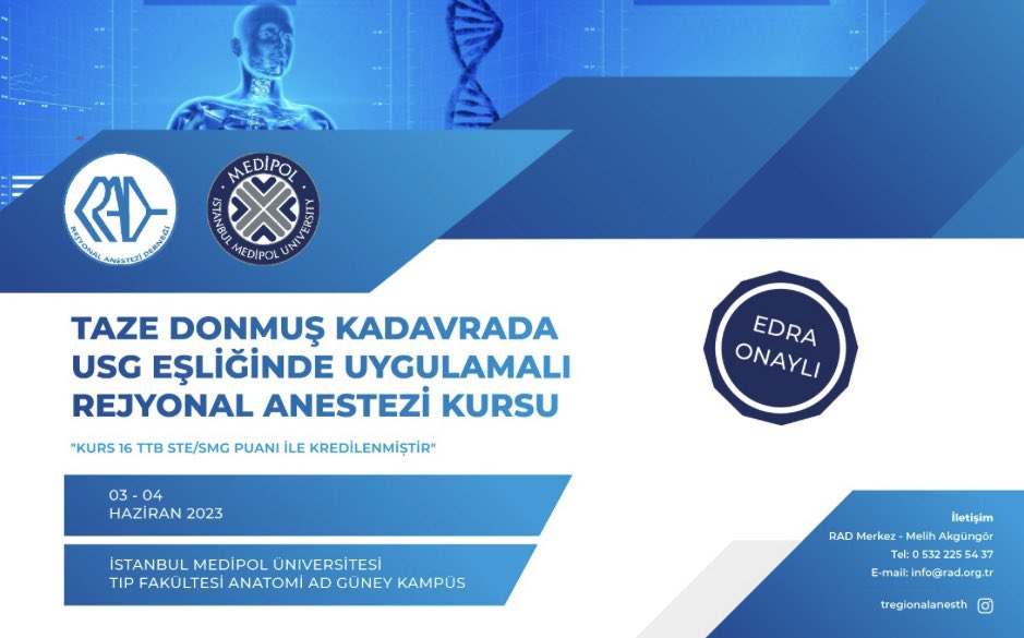 RAD MEDİPOL/İSTANBUL’da!!
Taze Donmuş Kadavrada Rejyonal Anestezi