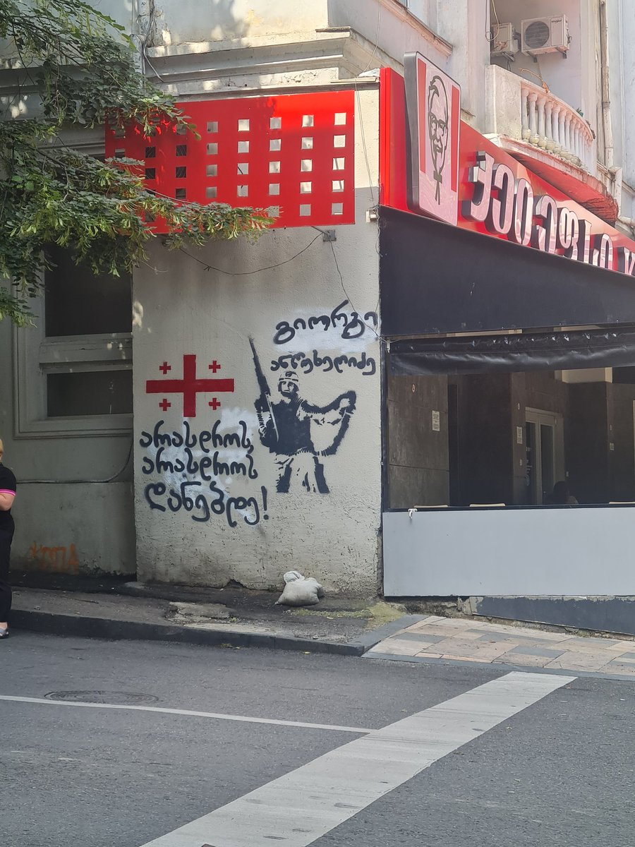 New Tbilisi wall.

'Never, never give up' with a mural of Giorgi Antsukhelidze, National Hero of Georgia; Georgian soldier who was captured, tortured and killed by the terrorist russian army during 2008 invasion. 

Giorgi was 24 years old.