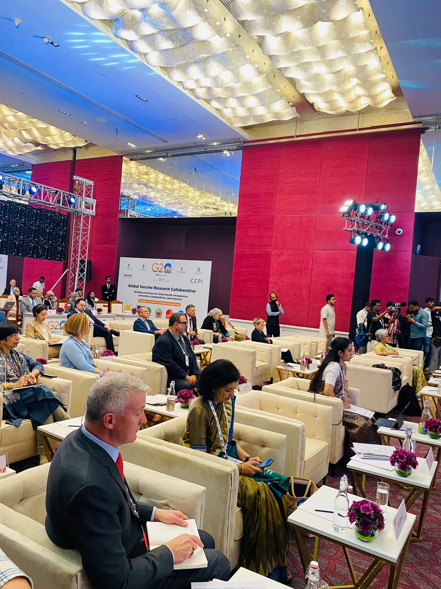 Pharmadept's tweet photo. Co-branded event on Global Research Collaborative focusing on vaccine R&D and equity organized by @Pharmadept as part of #G20HWG in collaboration with @CEPIvaccines and @PATHtweets. @mansukhmandviya @PMOIndia https://t.co/sSk67ekSQg
