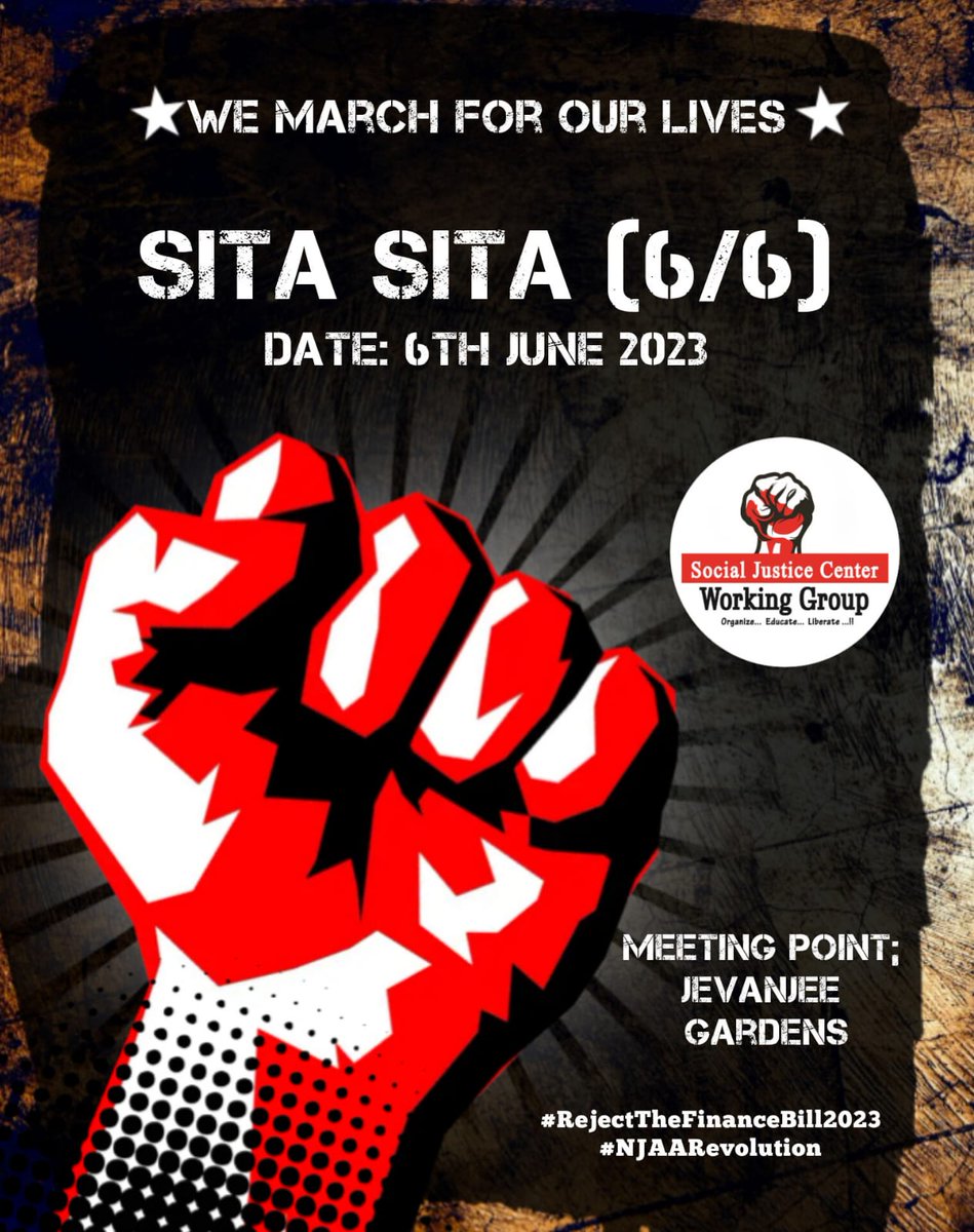 <a href="/UhaiWetu/">Social Justice Centres Working Group</a>   Comrades leo ndio ile siku ,tukutane site pale kiamiko we discuss, and you will also be updated about the sita sita plans ,it's a civic duty purpose to attend