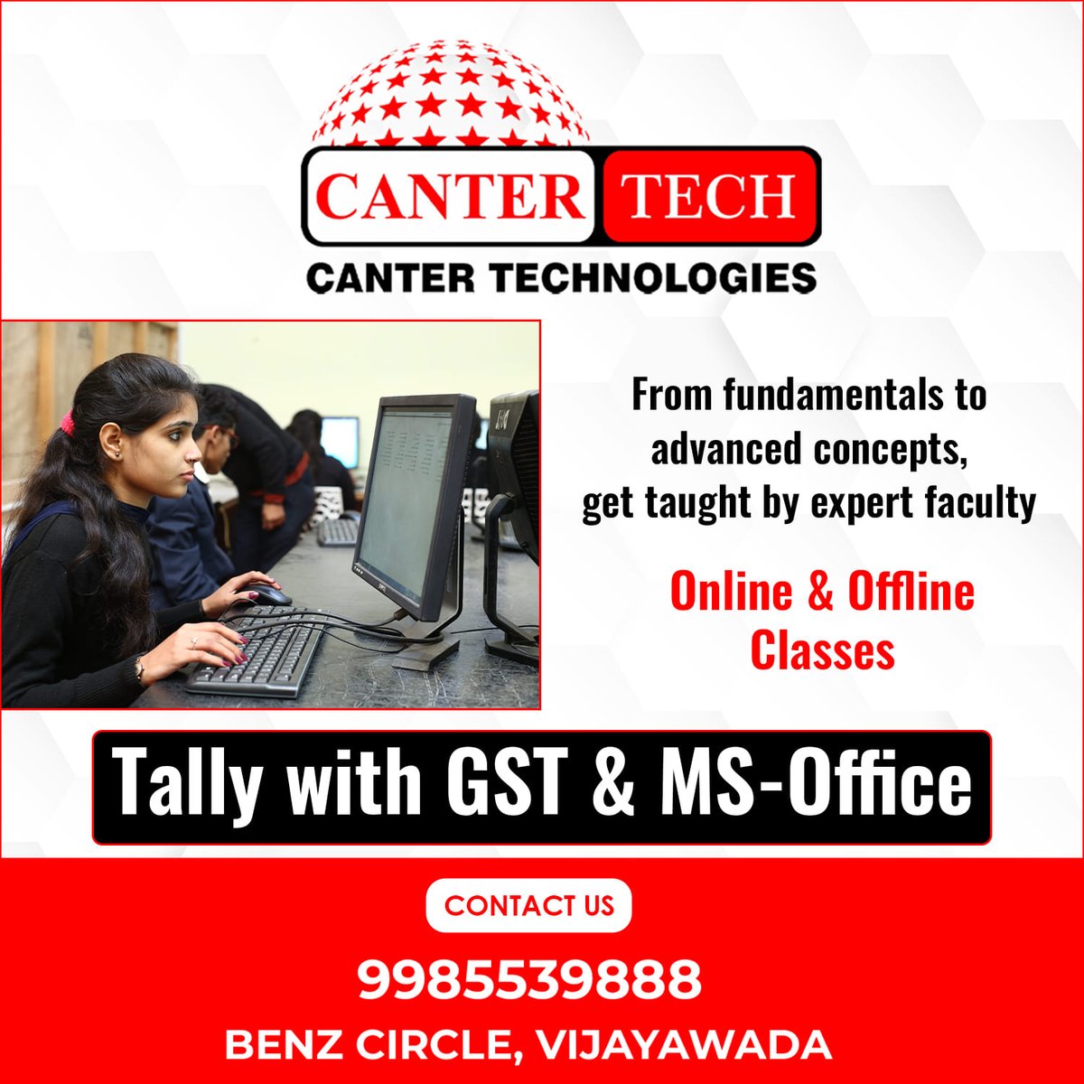 cantertech888's tweet image. From fundamentals to advanced concepts, get taught by expert faculty at Canter Technologies in Vijayawada.
1.Tally Prime with GST
2.MS-Office
#CanterTechnologiesVijayawada #vijayawada #Computertraining #clanguagecoaching #GSTcourse #MSOffice #Office365 #tallycourse #Excel