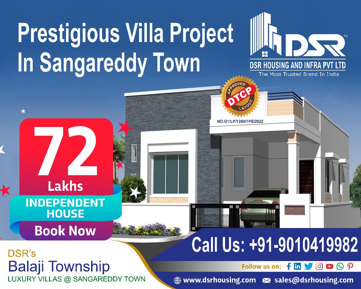 plotpanning's tweet photo. Grand Laucnhing Offer 𝐁𝐨𝐨𝐤 𝐧𝐨𝐰 𝐭𝐨 𝐚𝐯𝐚𝐢𝐥 More 𝐎𝐟𝐟𝐞𝐫!

Dear Investor, We have launched The Most Prestigious Villa Plots Project in Sangareddy Town (DSR's Balaji Township).

Highlights 👇
✔Luxury Villas @ 99 Lakhs Only
✔Independent Houses @ 72 Lakhs Only https://t.co/Crja1DvLET