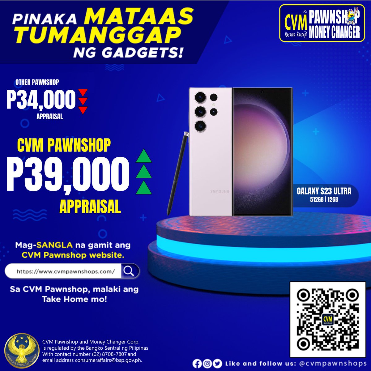 cvmpawnshops's tweet photo. Mataas na Mas Pinataas pa! Dito sa CVM sure na malaki ang take home mo!

Para hindi mabitin ang budget gawin mo nang INSTANT CASH ang Gadget mo!

Branch sangla o Online sangla man yan, Parehong instant ang budget na makukuha para sa iyong Gadget!

#cvmpawnshops #gadgetpangbudget https://t.co/R1fTAMc4wn