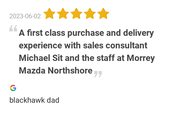 MorreyAutoGroup's tweet photo. New 5.0-star Review: "A first class purchase and delivery experience with sales consultant Michael Sit and the... https://t.co/vvcEgFpZ7Y