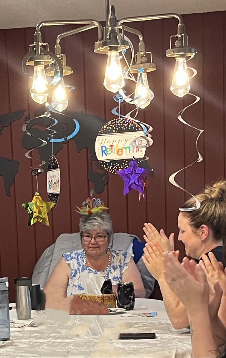 Today we celebrated a very special staff member and presented her with a star blanket. Wishing Angie Hassler all the best in her retirement! #PVSDproud @IHES_Colts @PrairieValleySD