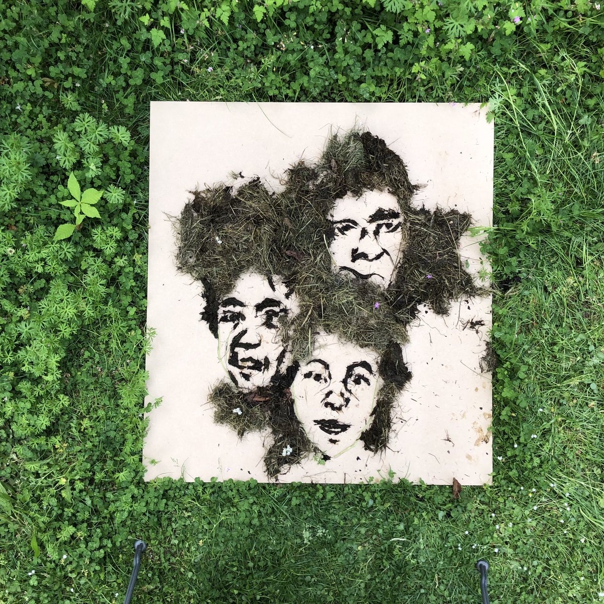 HerveAlexandre5's tweet photo. I love instant eco-art. These three #portraits made with cut grass of my #garden. @artmaestria_ #contemporaryart #recycling #ecoart https://t.co/H7RRPMnoOD