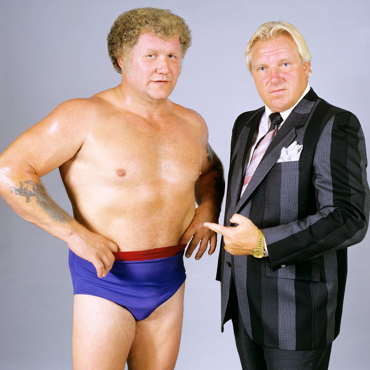 📷 WWF studio shot of the day - Harley Race with Bobby Heenan. 📸 Photo from 1986. #WWF #WWE #Wrestling #HarleyRace #BobbyHeenan