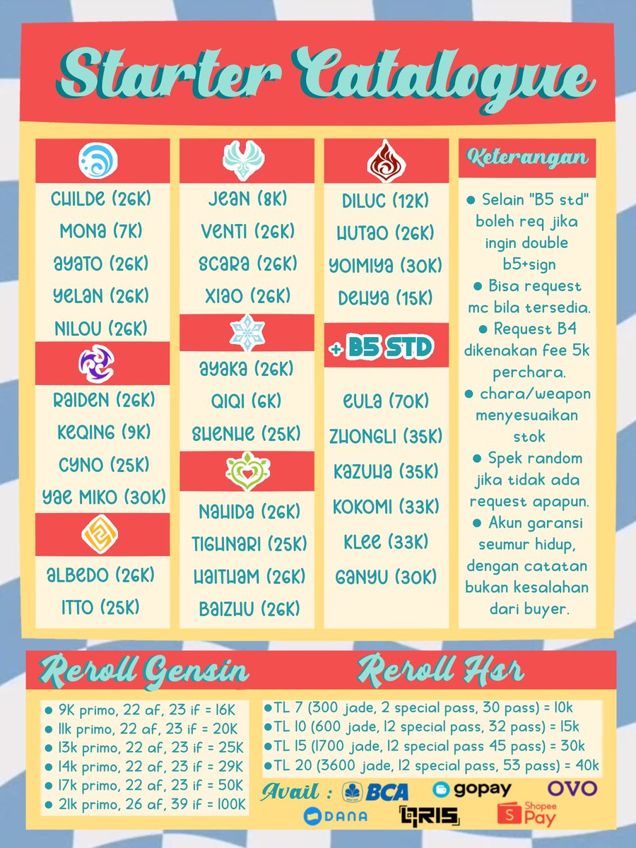 rt and likes are appreciated

HELLO GUYS!! 
kalian mau coba 1 chara tapi ga dapet chara itu pas rerun??
kalian mau mainin suatu chara tapi kalo males nguli??
kalian mau judi tapi ga mau farming?!
KIRA IS HERE!!
MARI BELI AKUN STARTER DIKIRA ❗❗