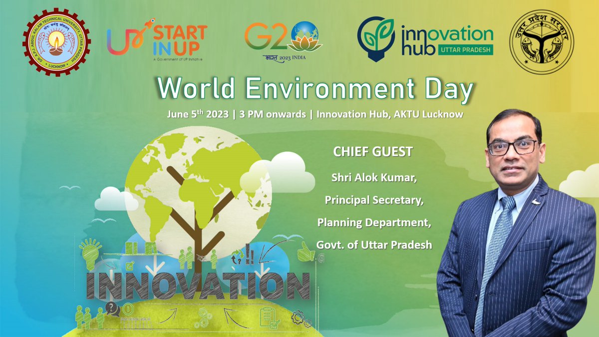 Shri Alok Kumar, Principal Secretary, Planning Dept, @UPGovt shall grace #WorldEnvironmentDay's ♻️celebrations as the Chief Guest on 5th June 2023 at @InnovationHubUP and shall interact with sustainability #Startups and #Students working in ecofriendly & Green Solutions space♻️🌍