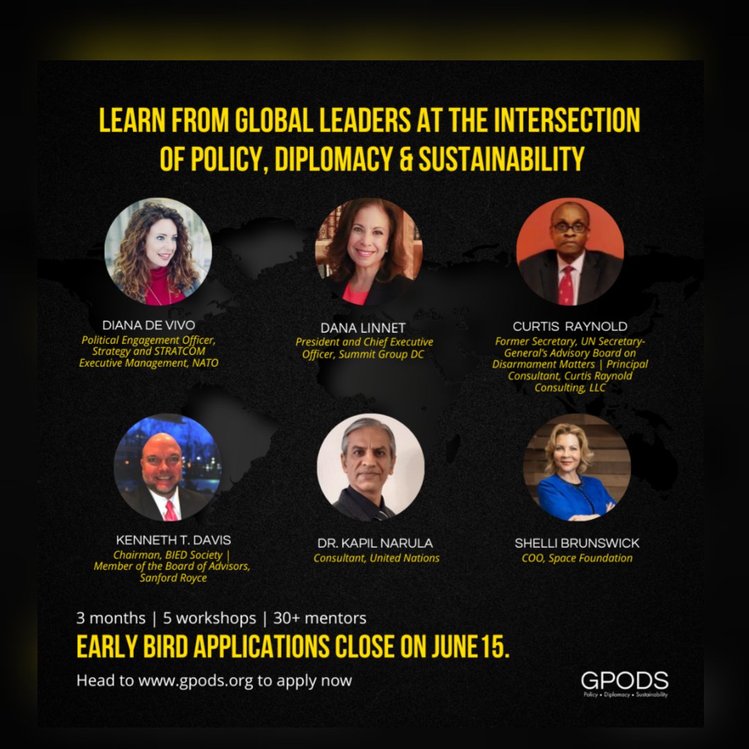 Join the GPODS community & learn from global leaders to enhance your knowledge of policy, Diplomacy and Sustainability. To learn more, visit gpods.org Early Bird Deadline: 15th June 2023 Apply before the deadline and avail 30% discount on total fellowship fees