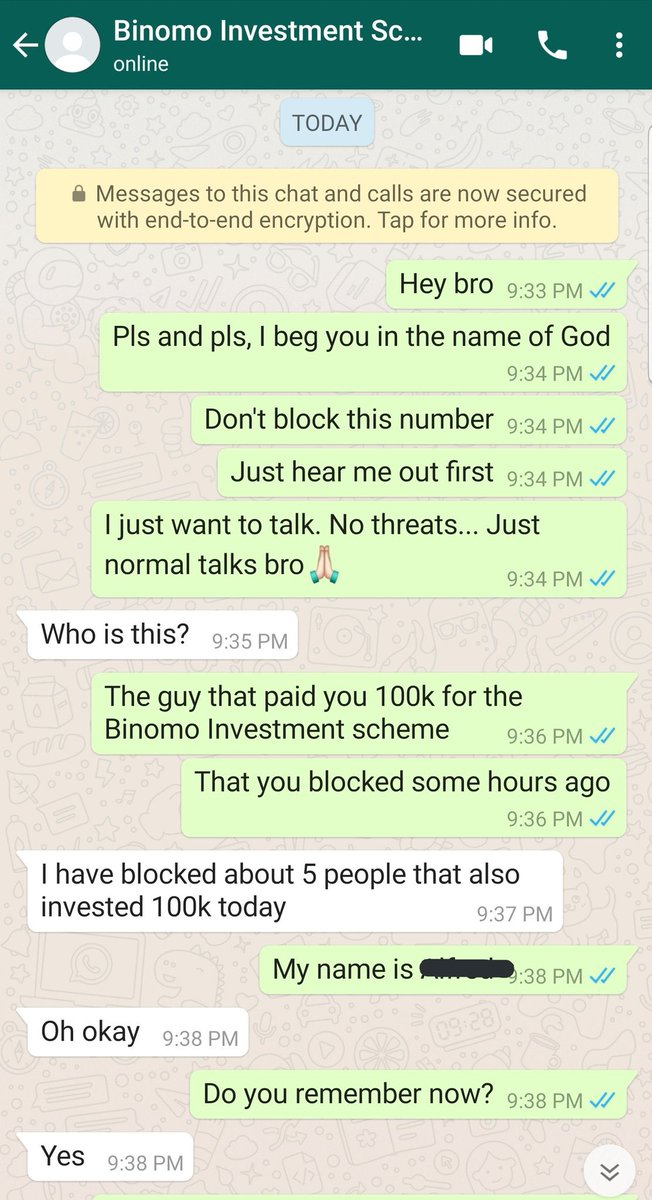 This chat between a guy and a Binomo scammer is the funniest,nothing would prepare you for the ending🤭😂😭

A THREAD ‼️