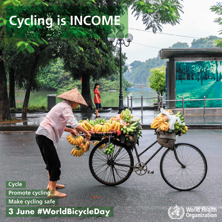 UNRSC's tweet photo. The bicycle is a simple, affordable, reliable, clean &amp; sustainable means of transportation, which promotes health, education, development &amp; social inclusion. Let’s #MakeCyclingSafe! https://t.co/Yyf8pF2142 #WorldBicycleDay2023 https://t.co/Xm4L0ts3O9