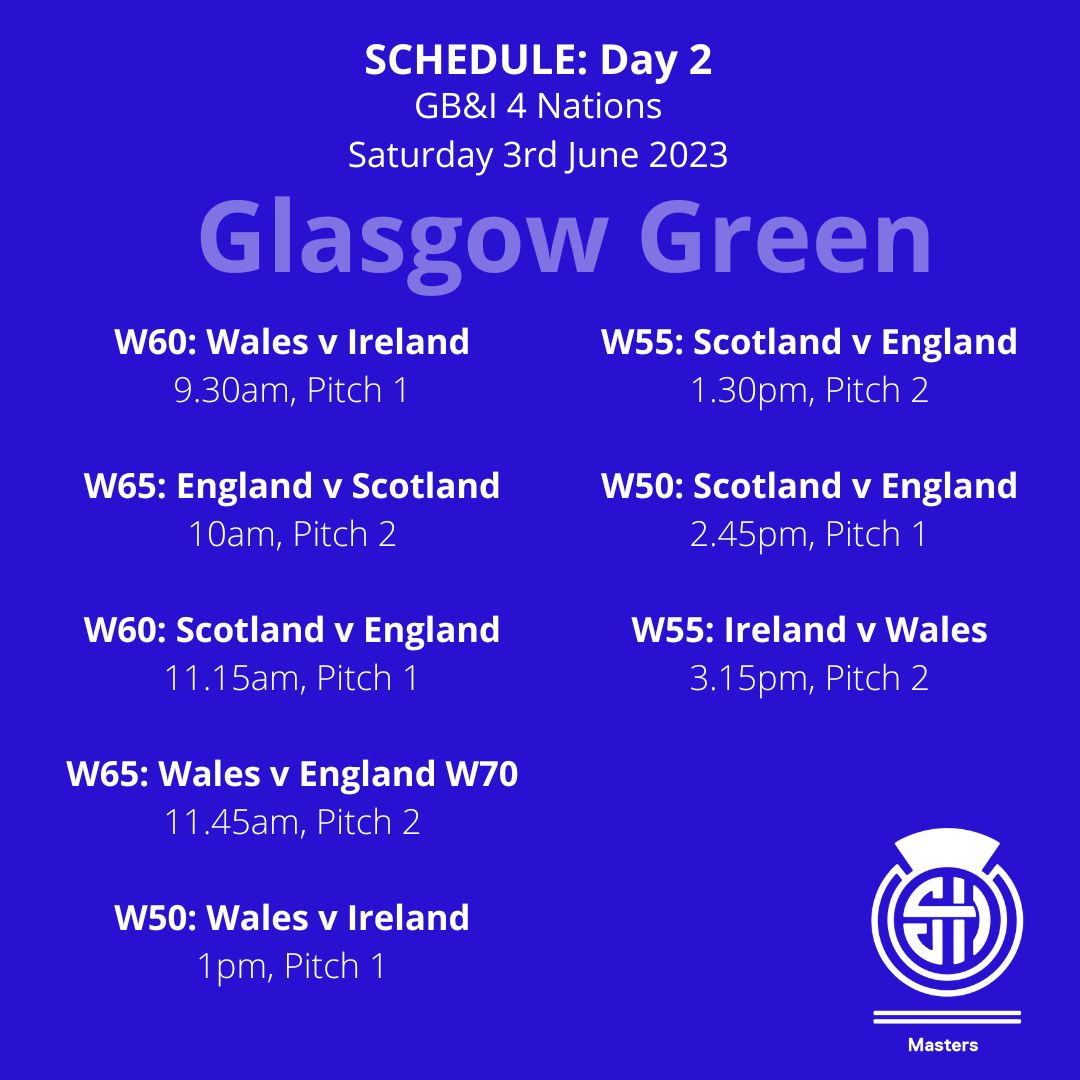 Watching some hockey today? Here's our schedule for all Scotland games (dark blue) and all games taking place at Glasgow Green (royal blue). Have a great GB&amp;I 4 Nations day...