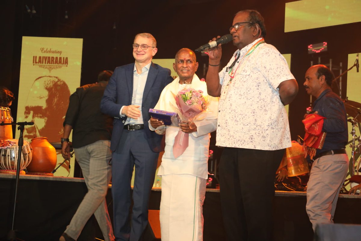 #RussianHouseChennai  wishes Musical Legend & Maestro Ilaiyaraaja Ji a very happy 80th birthday! Consul General of the Russian Federation Mr. Oleg N. Avdeev attended the felicitation of Maestro and wished him on June 2.
Many more happy returns of the day, Isaignani! #Ilayaraja