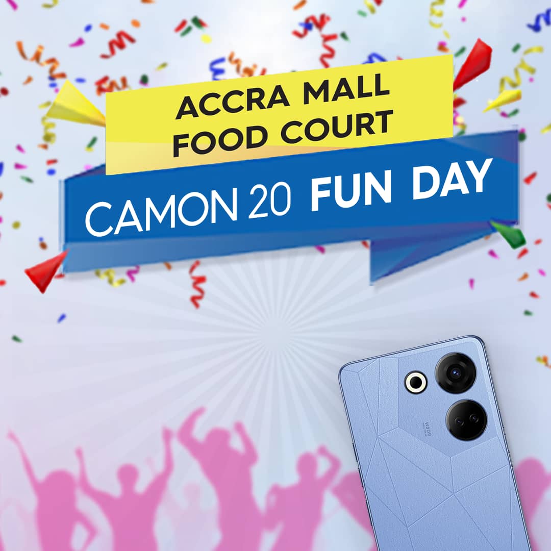 COME HAVE FUN FOR FREE 🎁🎉🎉

Join our Camon 20 Fun Day at Accra Mall on June 3rd! 🎊

🕚 Time: 11 AM to 6PM
📍 Venue: Accra Mall

🎈 Bring your friends along and enjoy exciting activities and incredible surprises! Don't miss out on this epic event!

 #CAMON20FunDay