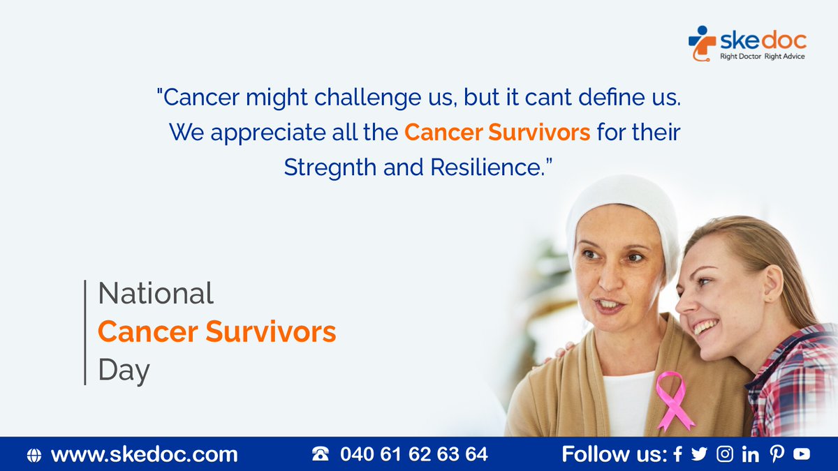 Cancer survivors are resilient individuals who have overcome the challenges of cancer and continue to thrive in life.
For more details visit: bit.ly/3MR6izy

#nationalcancersurvivorsday #Cancerawareness #Cancerfree #Beatcancer #Cancerspecialist #Skedoc