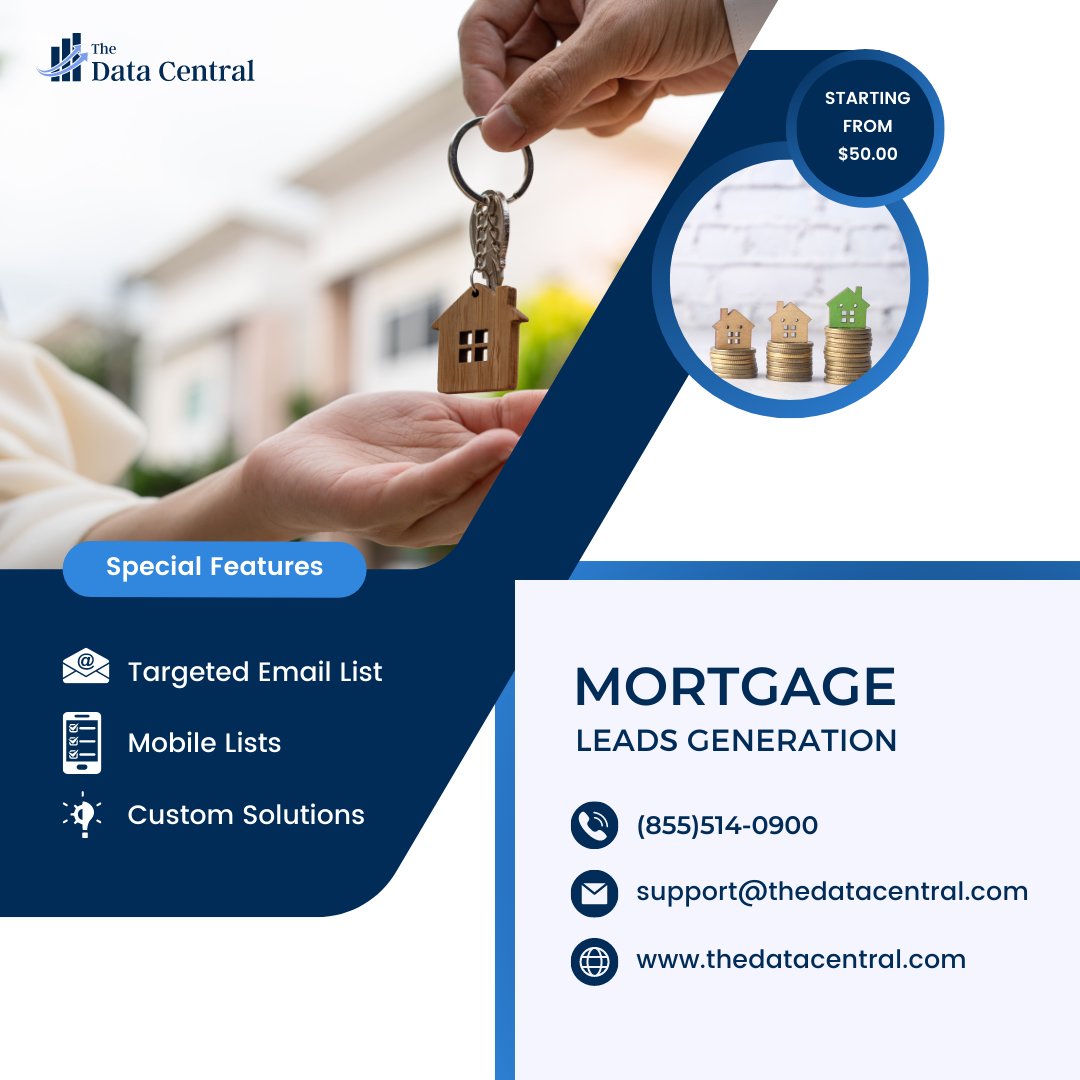 Get your #business to the top by expanding your reach📈.
We offer an affordable and convenient solution for generating #mortgageleads.

📲Call: (855)514-0900
✉️Email us: support@thedatacentral.com
🌐Visit: thedatacentral.com/for/mortgage-l…

#mortgagebroker #mortgagetips #salesleads #sales
