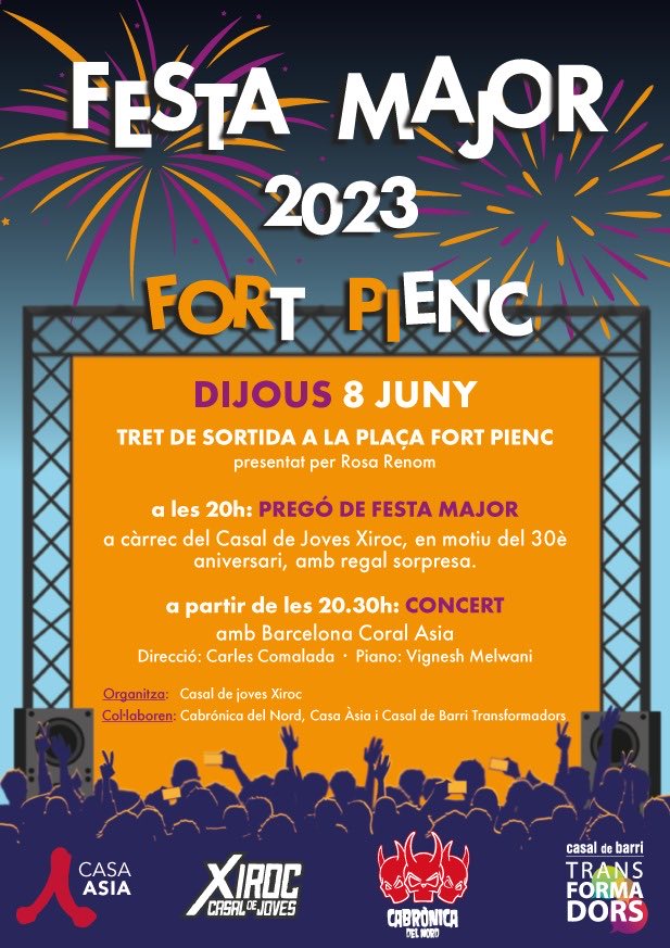 Un anys mes joves i grans del barri, entitats i col·lectius impulsem la festa del 8 al 18 de juny ⁦@fortpienc⁩ ⁦<a href="/nou_cap/">Nou CAP Fortpienc JA!</a>⁩ ⁦@ArranFortPienc⁩ ⁦<a href="/AVVDreta/">AVV Dreta de l'Eixample</a>⁩ ⁦<a href="/eixrespira/">Eixample Respira</a>⁩ ⁦@XHabitatgEE⁩ ⁦@AssembleaEDxI⁩ ⁦<a href="/btvnoticies/">btv notícies</a>⁩ ⁦<a href="/cp_linaodena/">Casal Popular Lina Òdena</a>