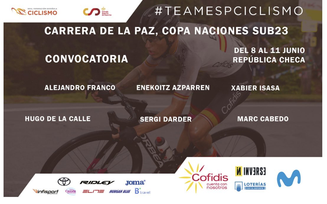 SERGI DARDER (2003/🇪🇸/GSPORT🇪🇸) estará con S,🇪🇸 SUB-23 en C. DE LA PAZ (8-11) 🇨🇿. 1 de los 🚴‍♀️🔝🇪🇸 de su generación, SIN DUDA. Llega en gran momento, lo está demostrado en V. DO FUTURO 🇵🇹 donde marcha líder tras 2 etp (2º,5º) mostrando un poderío sensacional. ¡Qué 🚴‍♀️, qué CALIDAD!