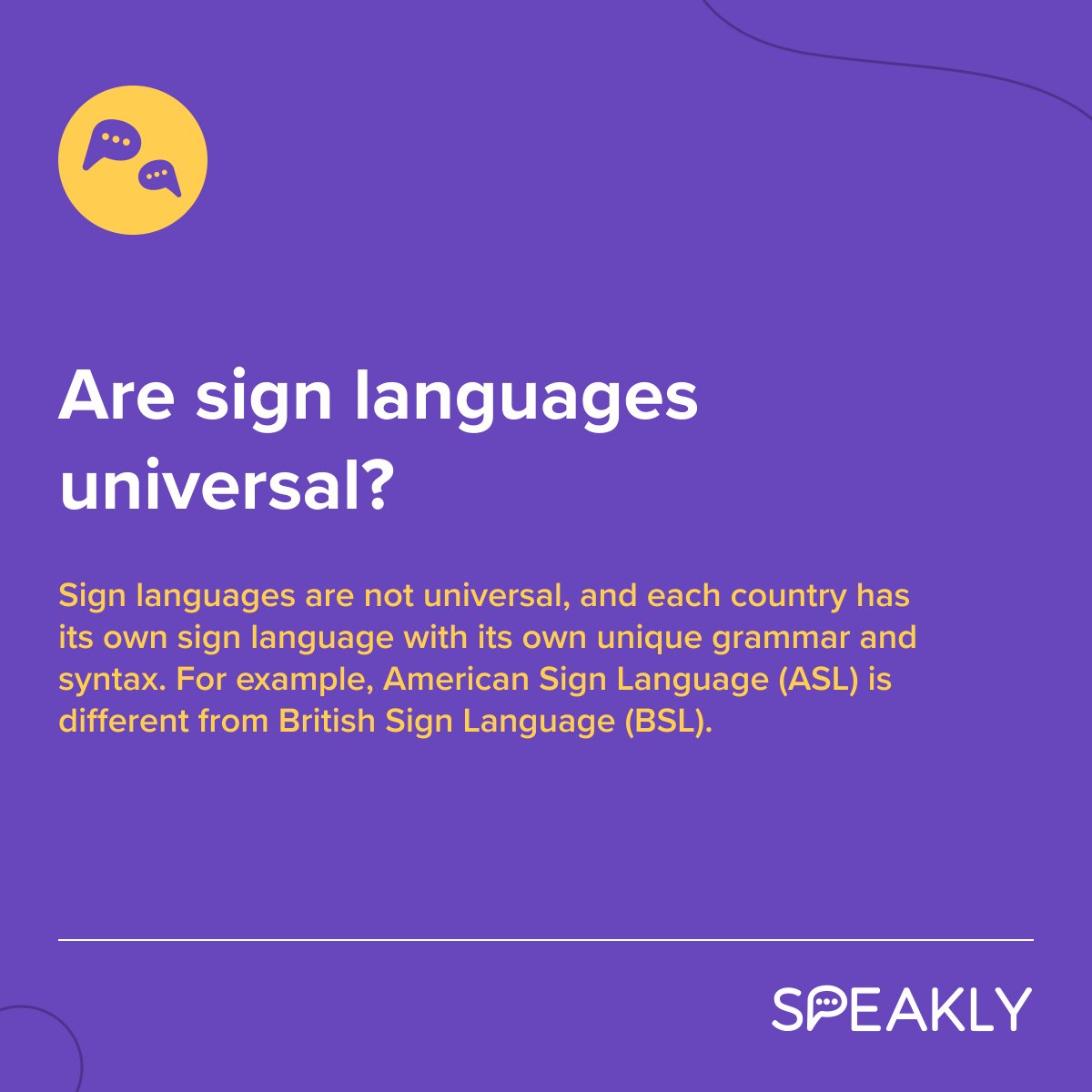 Did you know that sign languages ARE NOT universal?? 😲
Read why it is like this here ⬇️
⠀
#SignLanguages #Linguistics #DeafCulture #LanguageDiversity #LanguageFacts #ASL #BSL #UniversalLanguages #LanguageVariety #LanguageComparison