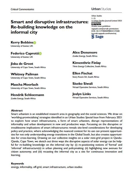 USJ_online's tweet image. New #CriticalCommentary paper from Kerry Bobbins et al: &apos;Smart and disruptive infrastructures: Re-building knowledge on the #informal city&apos;
ow.ly/ew1850OBHZB
#OpenAccess @UMBANEinnovati1
