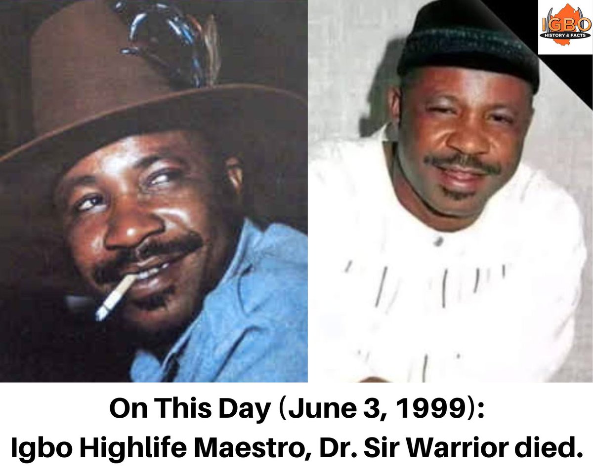 Today in History: Dr. Sir Warrior died.

Born Christogonus Ezebuiro Obinna. He hailed from Mbaise in Imo state. Sir Warrior was one of the best Igbo highlife musicians ever. He had 12 platinum and 10 gold hits in his career. Warrior died at the age of 52.

Gone but not forgotten!