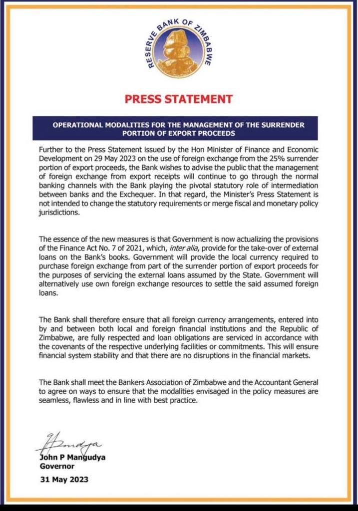 BitiTendai's tweet photo. There is a clear civil war between ⁦@ZimTreasury⁩ &amp; ⁦@ReserveBankZIM⁩ over control of Export Surrender Requirements.The real issue at stake is government s late recognition that RBZ is rogue &amp; through its quasi fiscal activities has brought instability in the economy https://t.co/tFZOB3YCox