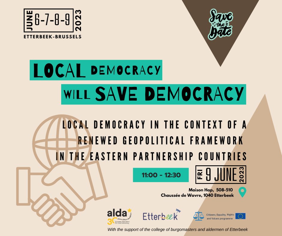 ALDAeurope's tweet image. 💥#ALDA Festival  &amp;amp; General Assembly is happening in 3 DAYS!

🔴Join us at the "LOCAL DEMOCRACY IN THE CONTEXT OF A RENEWED GEOPOLITICAL FRAMEWORK IN THE EASTERN PARTNERSHIP COUNTRIES" discussion!

📅 Maison Hap, Etterbeek (🇧🇪)
📍 9 June | 11:00 - 12:30

👉urly.it/3v9j9