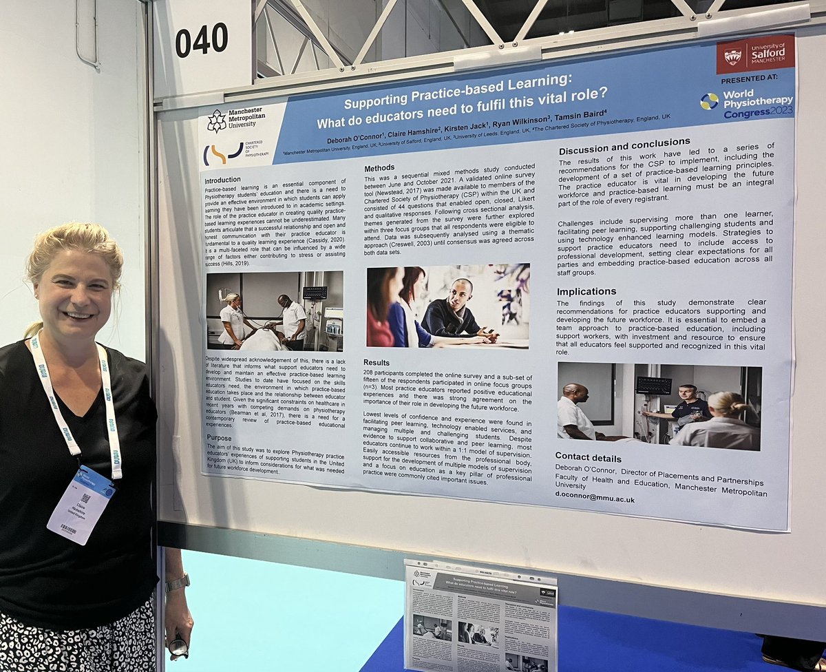 clairehamshire's tweet image. Second day of #wcpt2023 and co-presenting research on practice education with @oconnor_debs paper now available at tandfonline.com/doi/full/10.10… @Heijinxs @ryangwilkinson @thecsp @GillRphysio @BairdTamsin