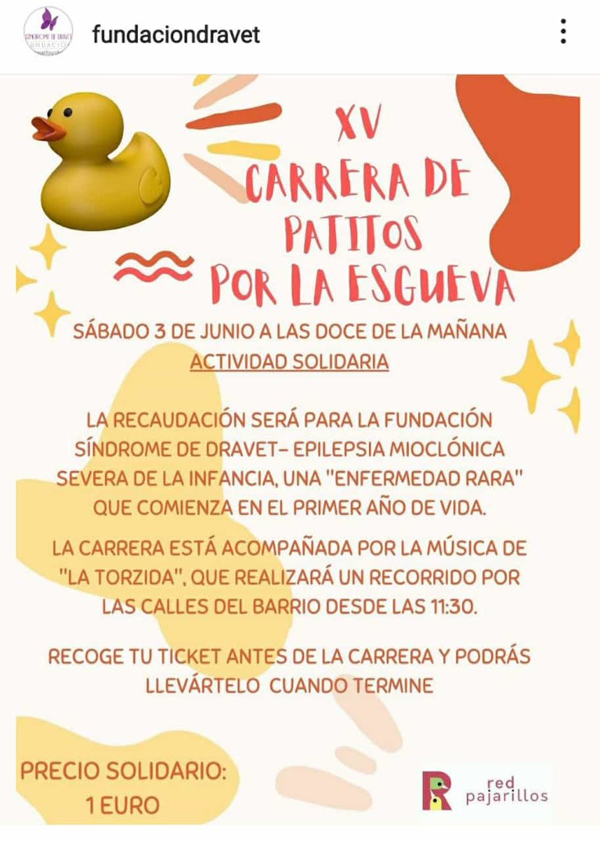 #patitos2023 vete preparando que en nada empieza la carrera de patitos!!! La recaudación es para la Fundación Síndrome de Dravet