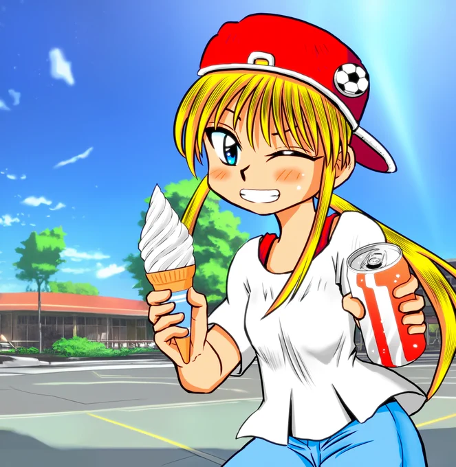 夏綺羅ちゃん  暑くなってきたので少し早めの夏綺羅ちゃんです。 綺羅はストイックなのでジュースやソフトクリームは食べないのですが 今回だけ特別に持ってもらいました。  「別にソフトクリームもジュースも欲しくないから! 今回だけ!仕方なくなんだから!」  その割にはうれしそう・・・。