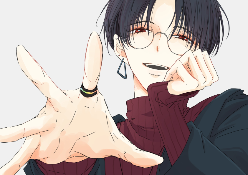 1boy male focus jewelry glasses earrings solo black hair  illustration images