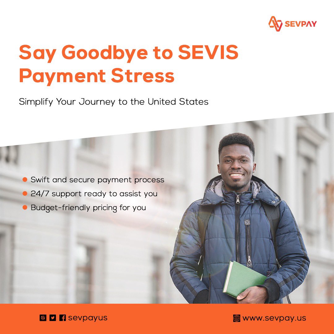 SEVIS payment is at your fingertips! 👌 

Experience convenience, secure payment and fast processing with Sevpay. 

Start your journey to the US today – it all begins with a seamless SEVIS payment. 
.
.
#Sevpay Nigerian students kenya ghana #studyintheus f1visa usvisanigeria