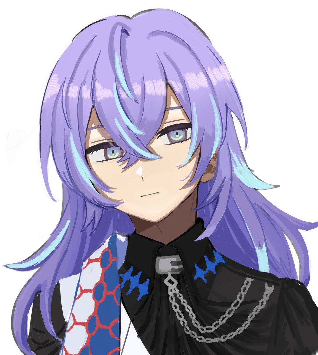 solo purple hair black shirt white background long hair streaked hair male focus  illustration images