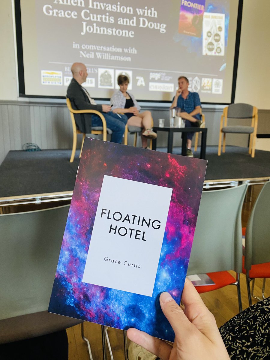 hodderscape's tweet image. At #Cymera dropping samplers of @GracinhaWrites upcoming novel #FloatingHotel and listening to a great panel with Doug Johnstone and @neilwilliamson